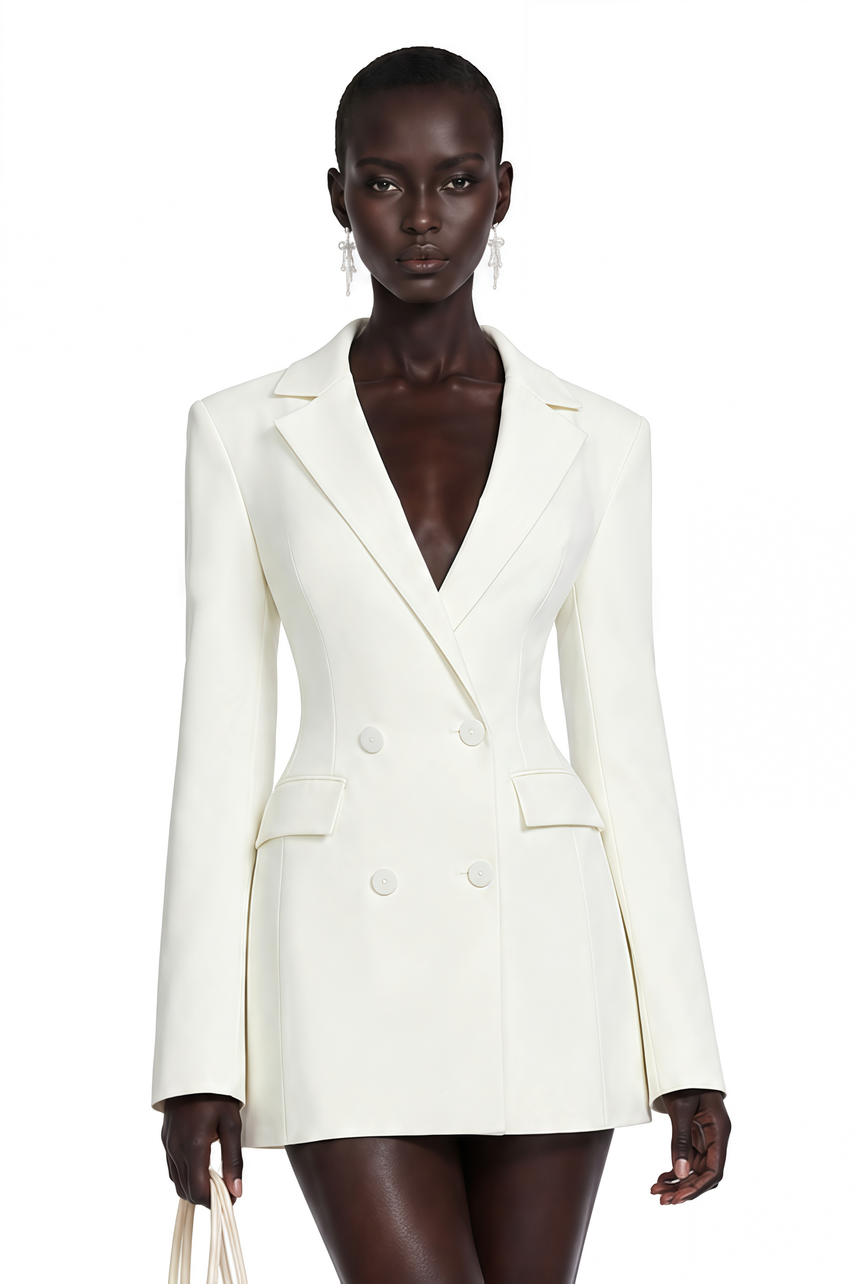 Osanne Kruvaze Mini Blazer Elbise Beyaz