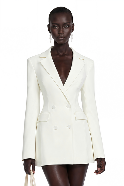 Osanne Kruvaze Mini Blazer Elbise Beyaz