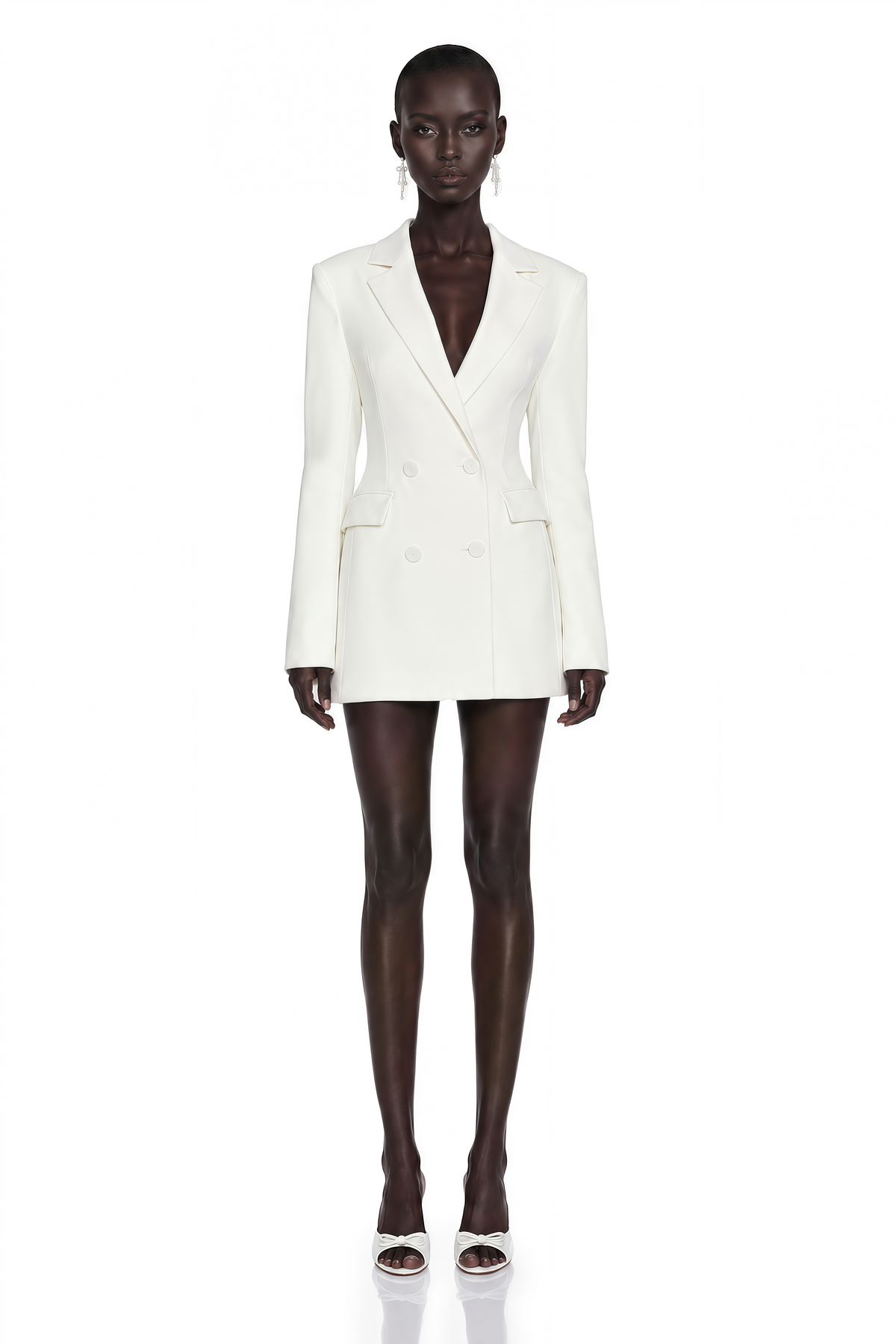 Osanne Kruvaze Mini Blazer Elbise Beyaz