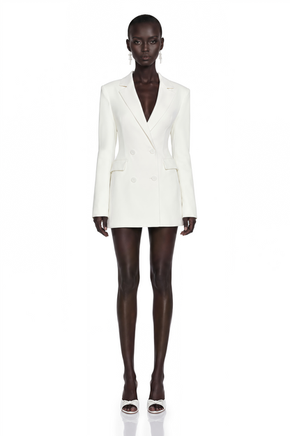 Osanne Kruvaze Mini Blazer Elbise Beyaz