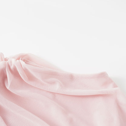 Garance Asimetrik Büzgü Detaylı Tül Maksi Elbise Pembe