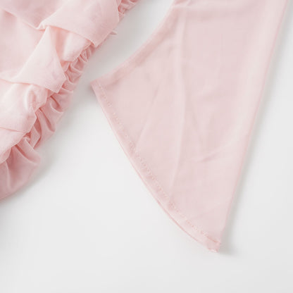 Garance Asimetrik Büzgülü Tül Maxi Elbise Pembe