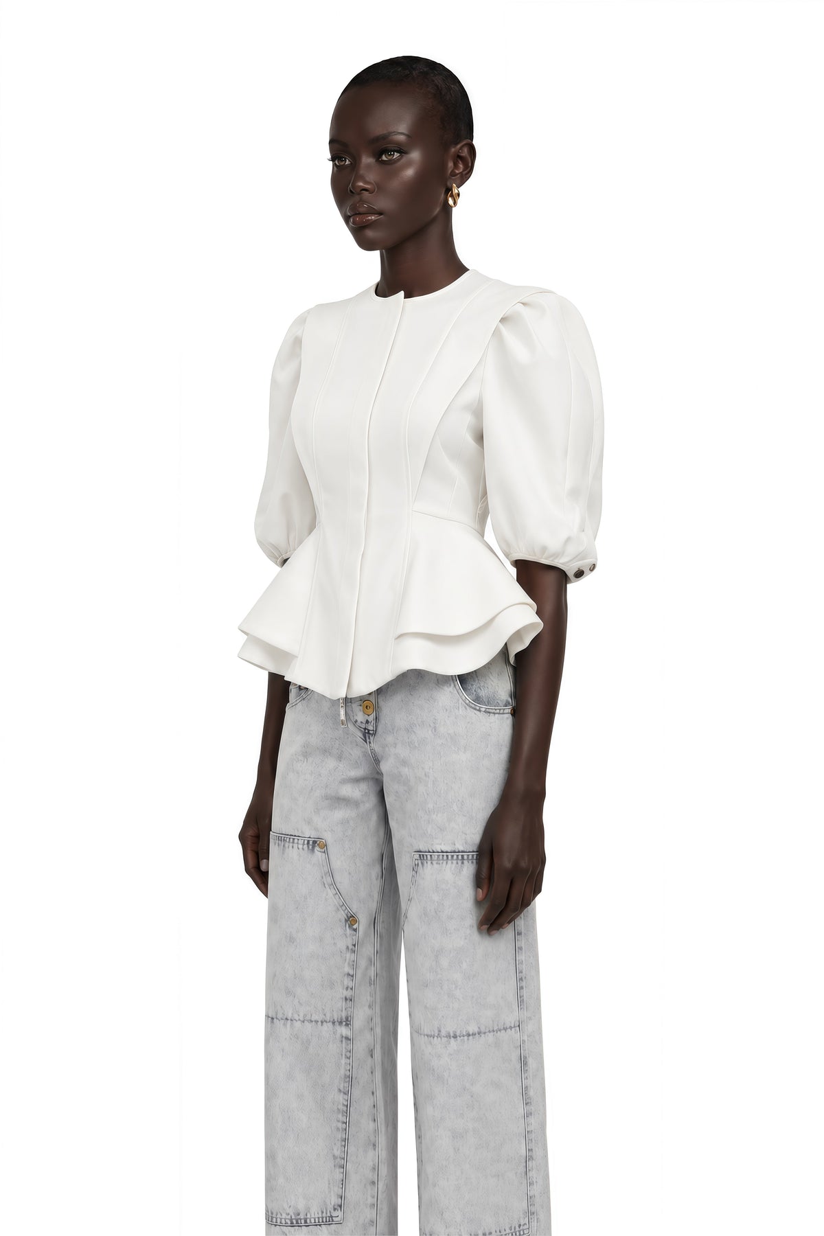 Gwenaëlle Peplum Bel Detaylı Bluz Beyaz