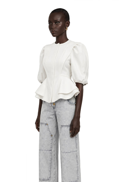 Gwenaëlle Peplum Bel Detaylı Bluz Beyaz