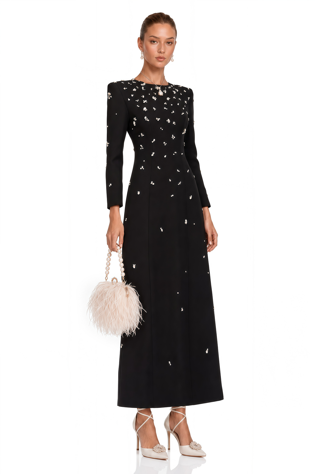 Imelda Kristal İşlemeli Maxi Elbise Siyah