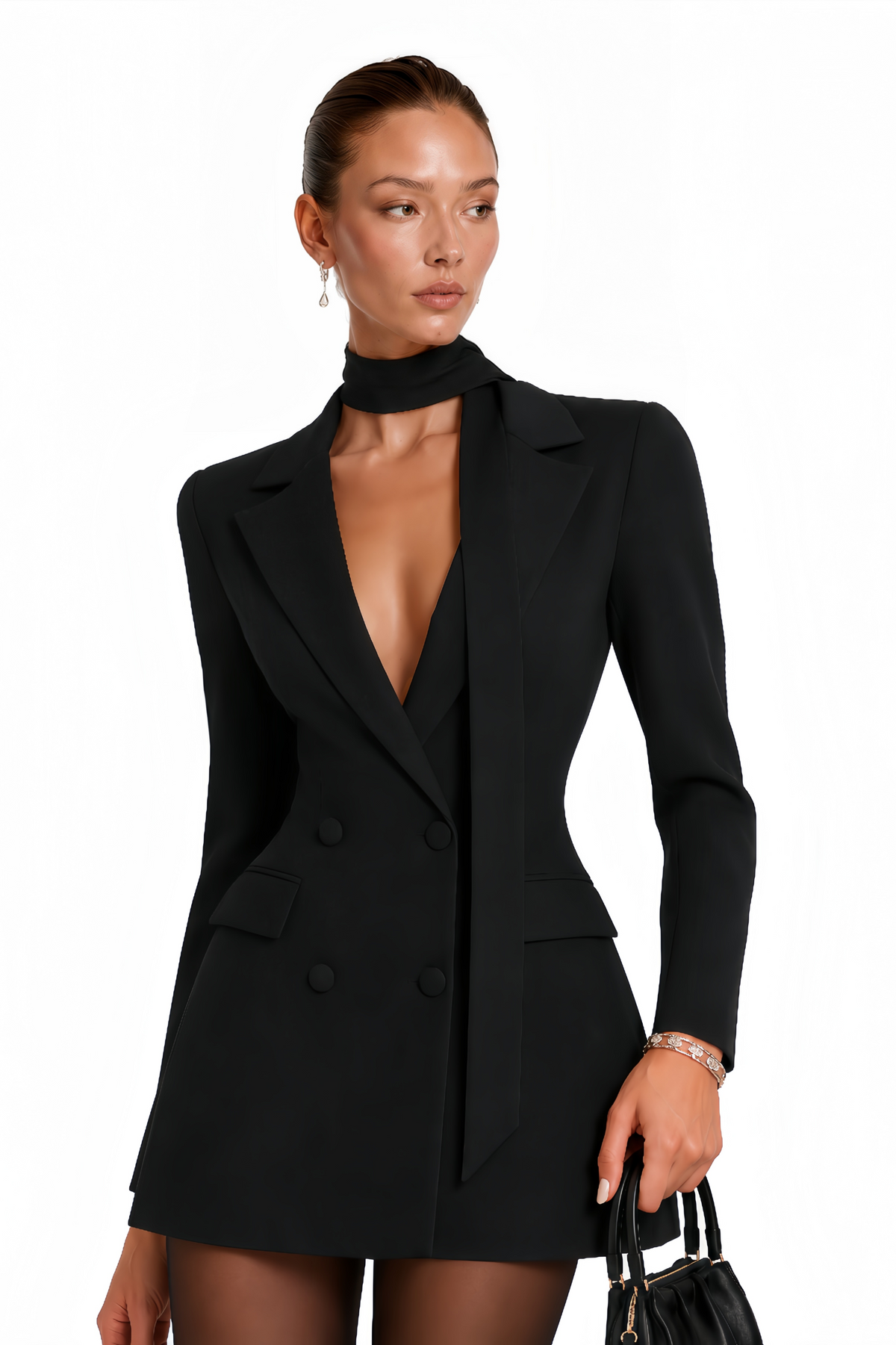 Osanne Kruvaze Blazer Mini Elbise Siyah