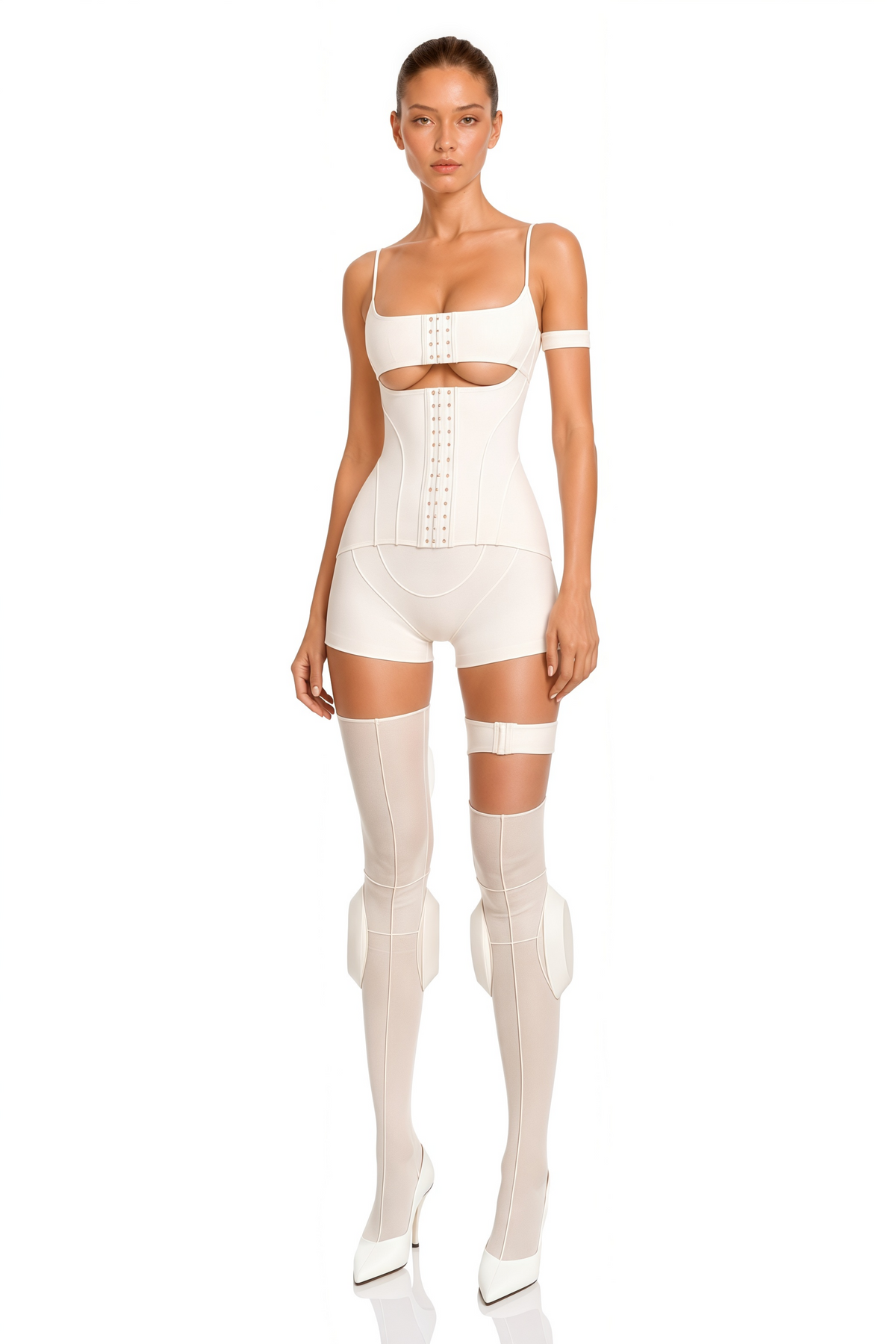 Éclat Dekolte Detaylı Playsuit Beyaz