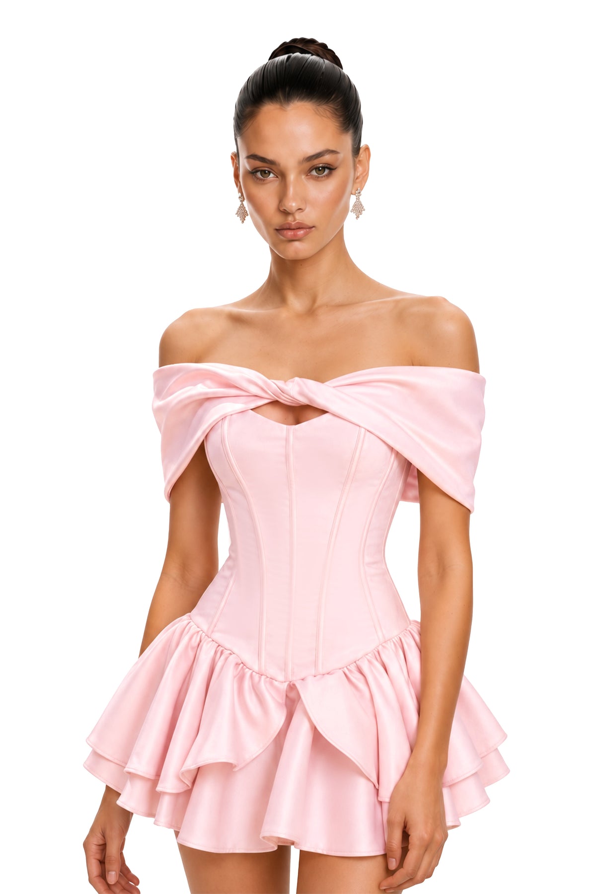 Colette Şal Detaylı Saten Mini Elbise Pembe
