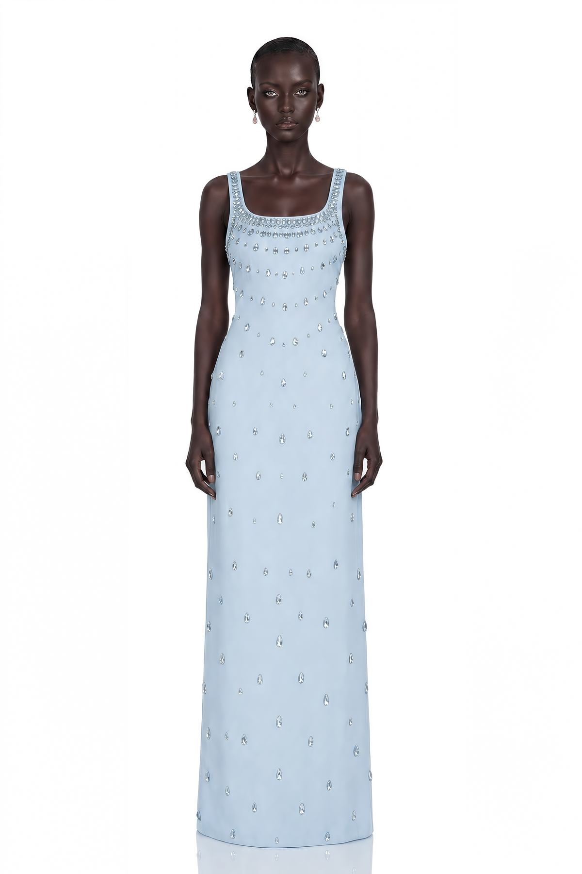 Meris Kristal İşlemeli Maksi Abiye Elbise Mavi