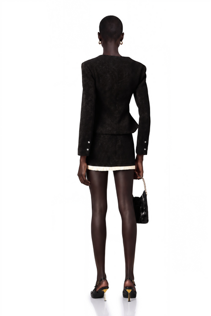 Hilaire Kadife Panel Detaylı Ceket ve Etek Takım Siyah