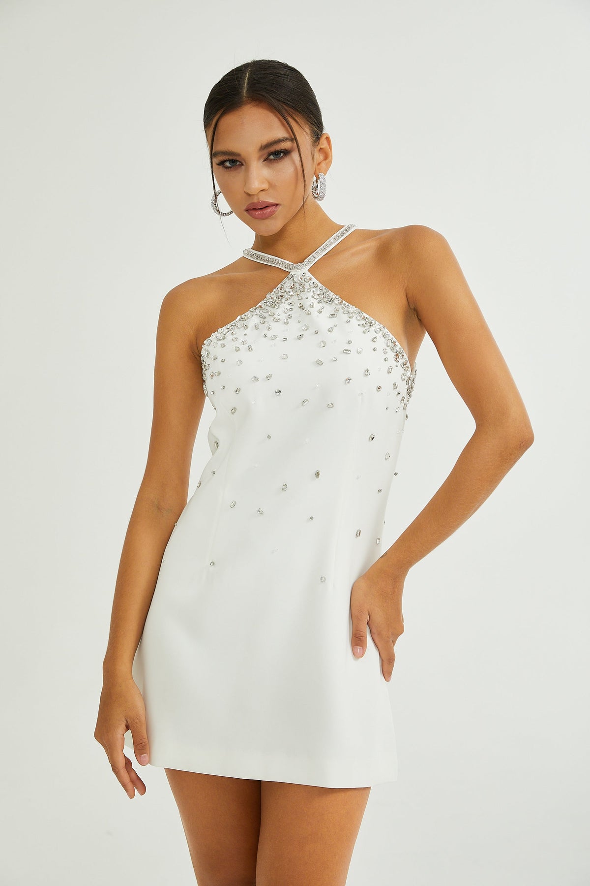 Xanthea İşlemeli Choker Detaylı Mini Elbise Beyaz