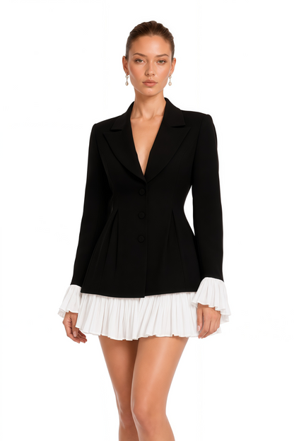 Rébecca Blok Renkli Mini Blazer Elbise Siyah Beyaz