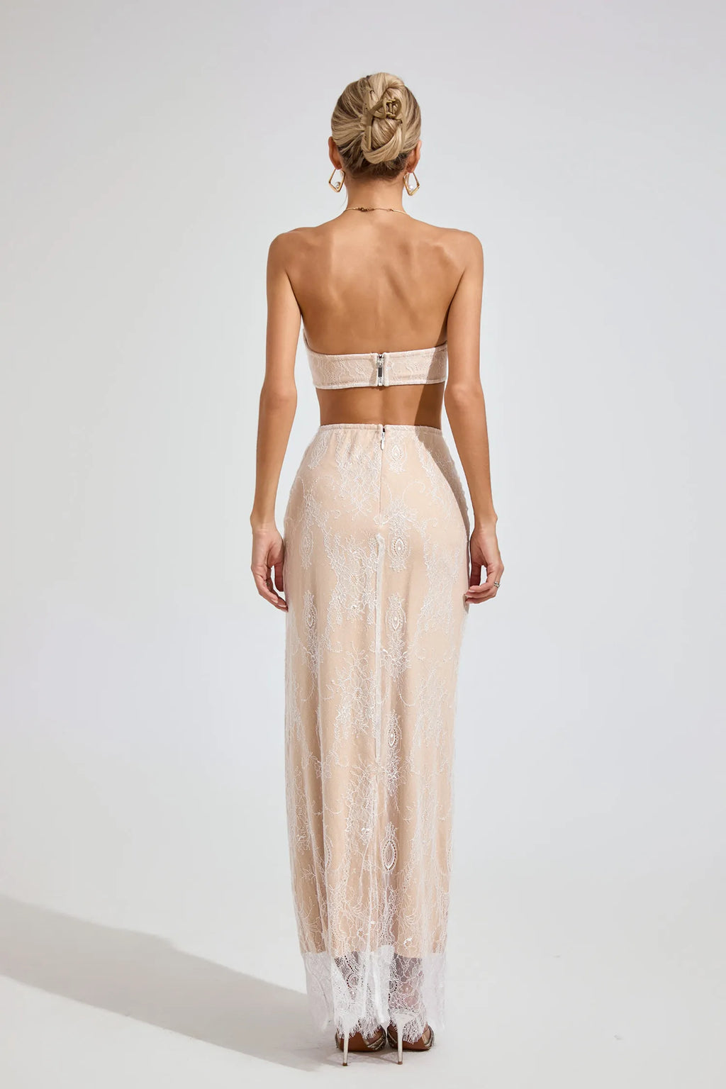 Ayodele Bej Dantel Off-Shoulder Maxi Elbise