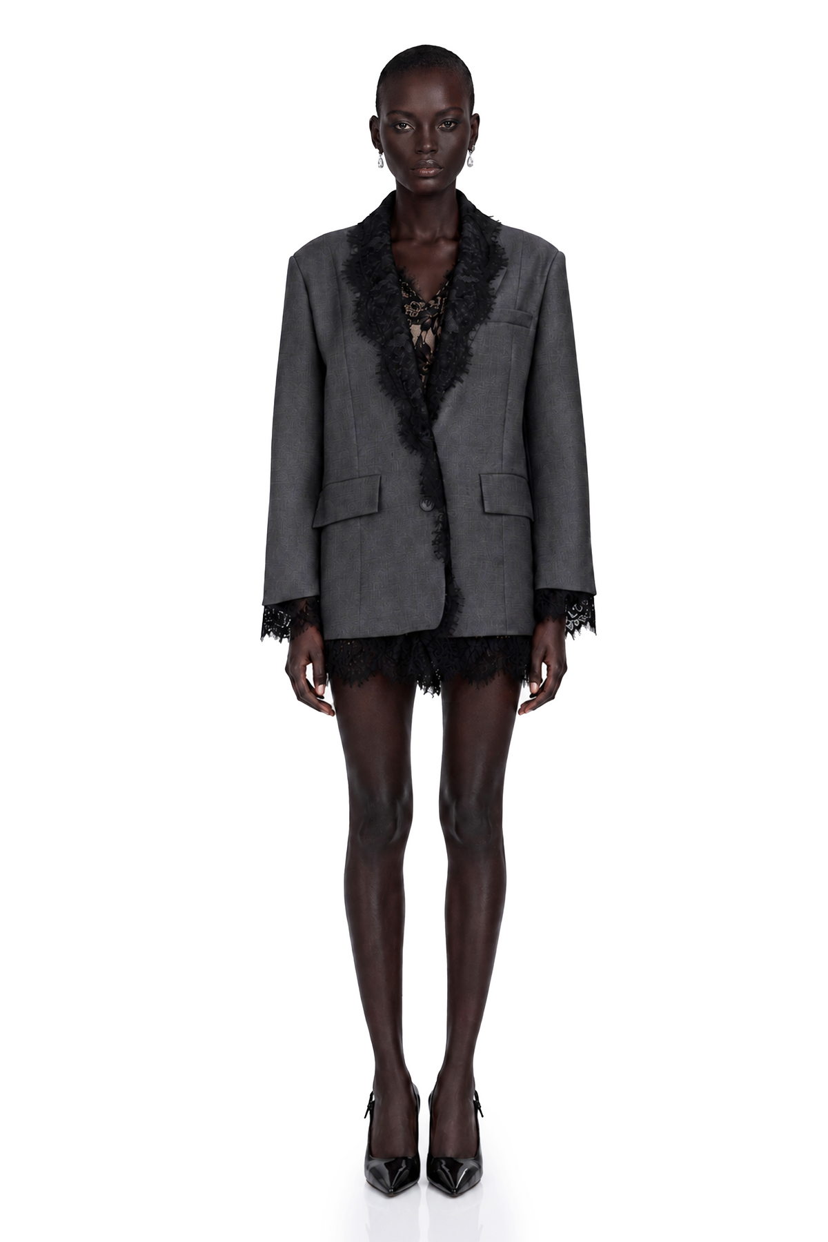 Dianthe Dantel Detaylı Blazer Ceket Gri