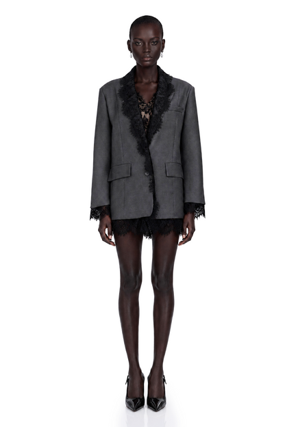 Dianthe Dantel Detaylı Blazer Ceket Gri