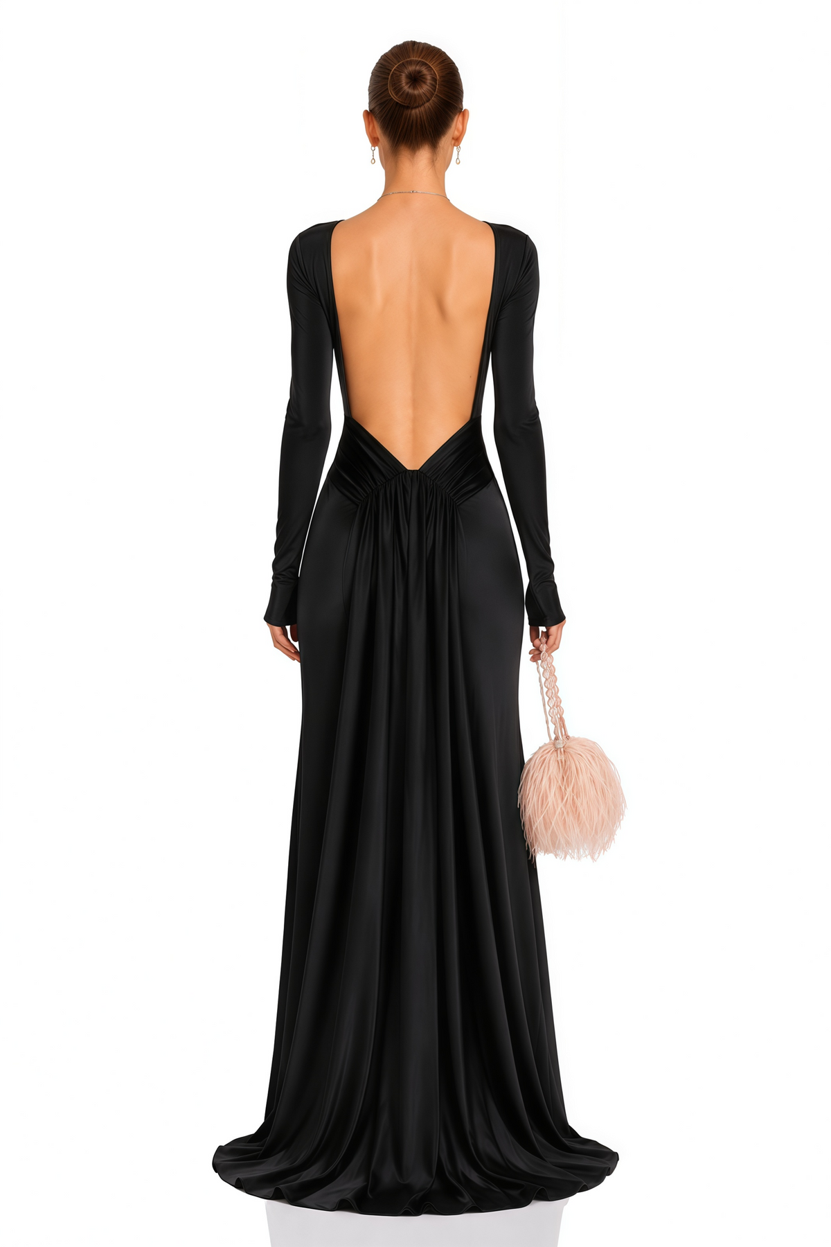 Caterina Sırt Dekolteli Kuyruklu Maksi Elbise Siyah