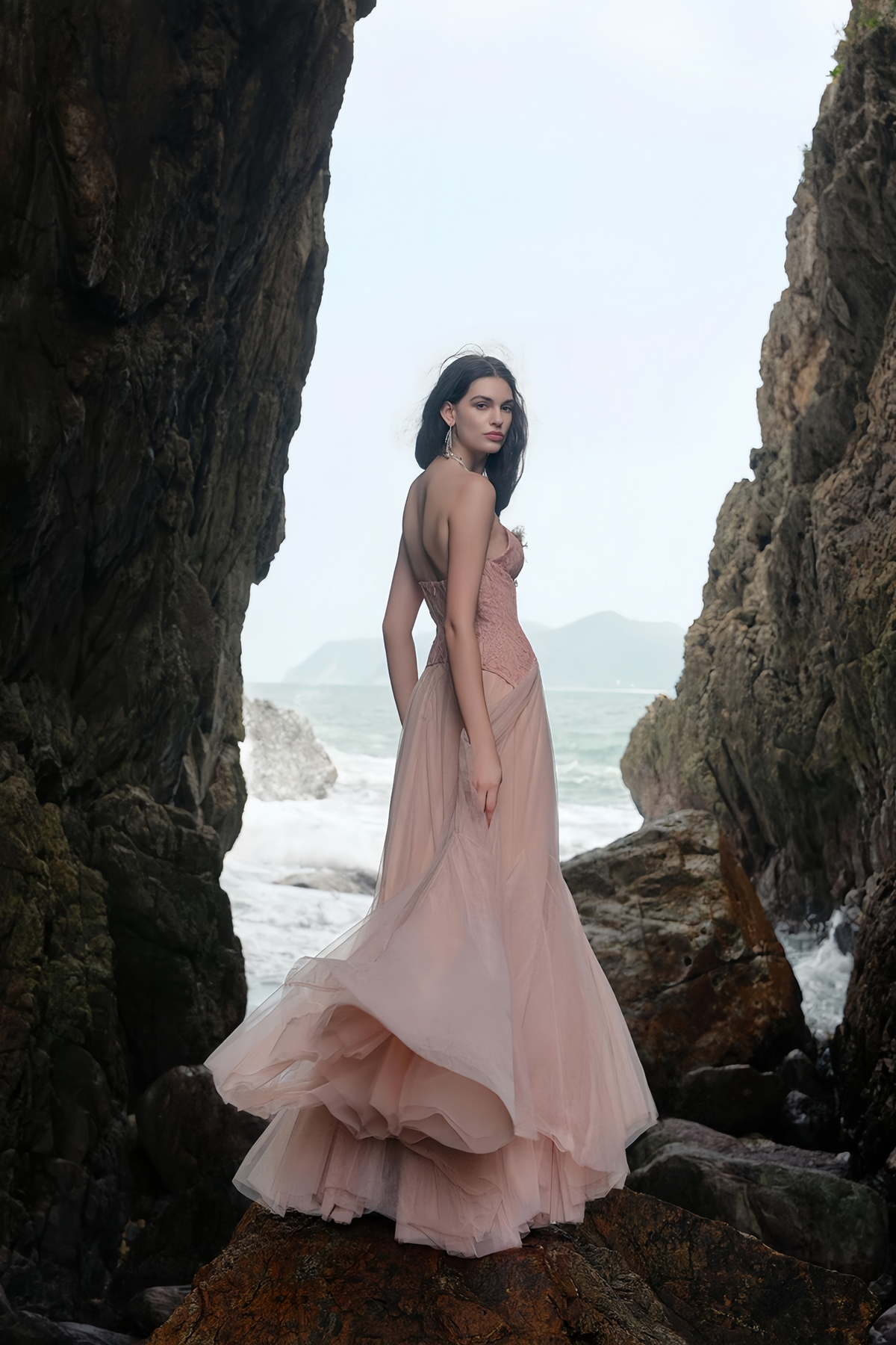 Ulrique Dantel ve Tül Korse Maksi Elbise Pembe