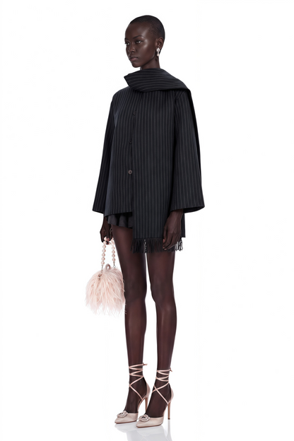 Carlotta Çizgili Tüvit Kısa Ceket Gri