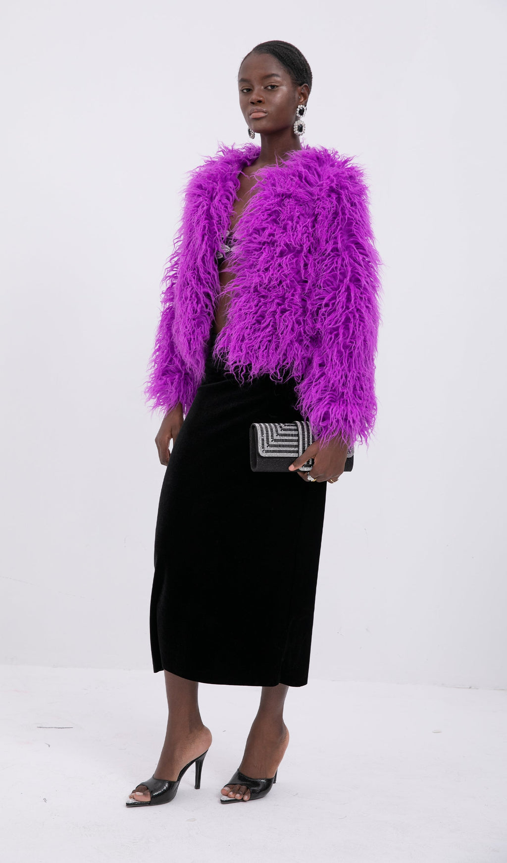 Kısa Koyun Postu Ceket Palto-Mor