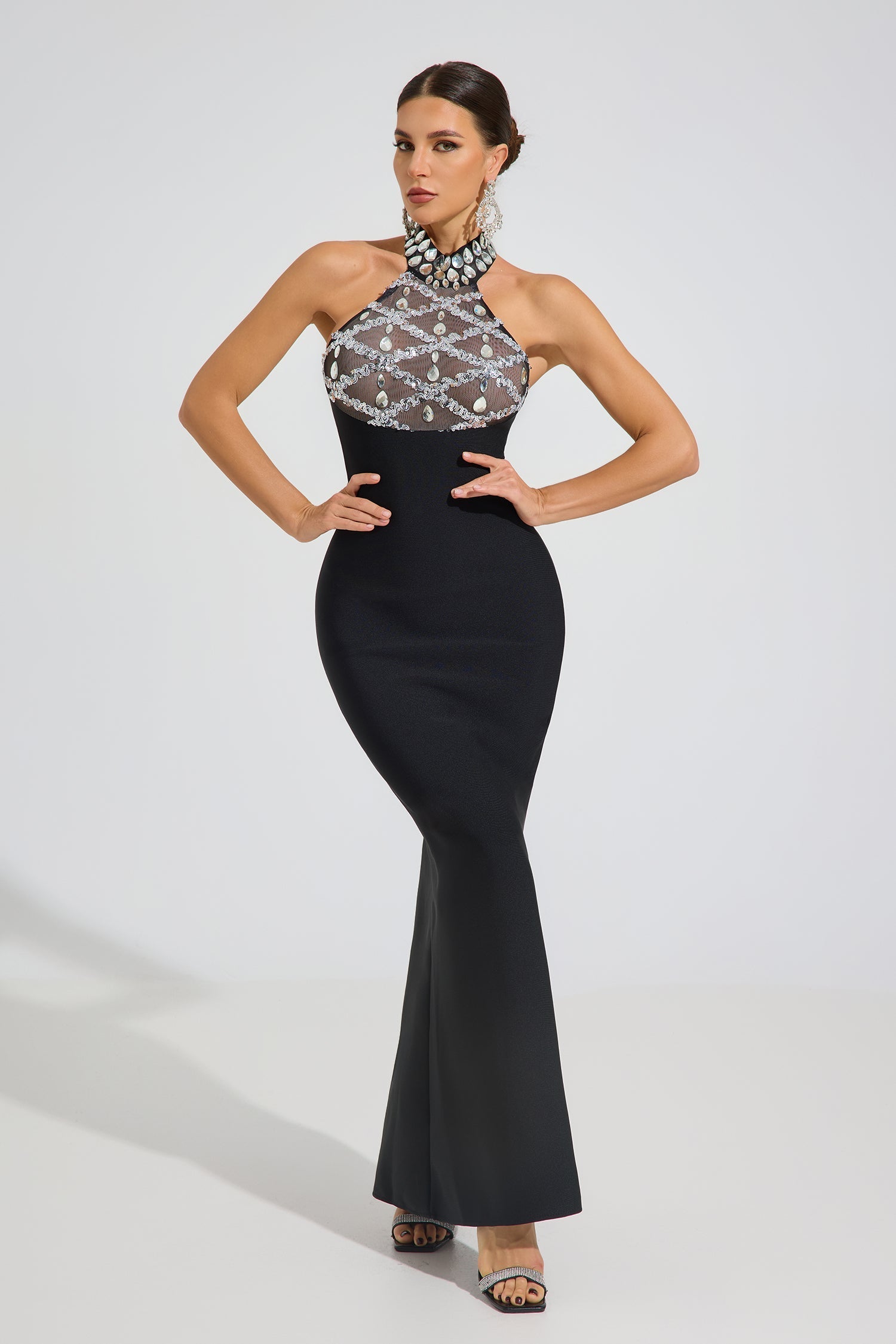 Elune Kristal Halter Maxi Elbise