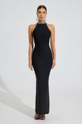 Veronica Noir Halter Maxi Elbise