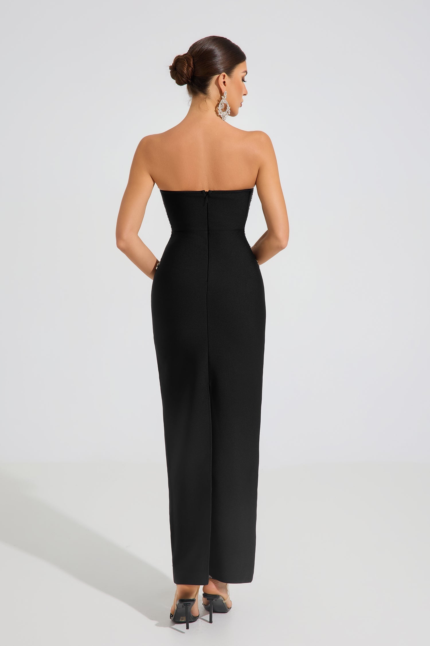Elune Crystal Noir Straplez Maxi Elbise