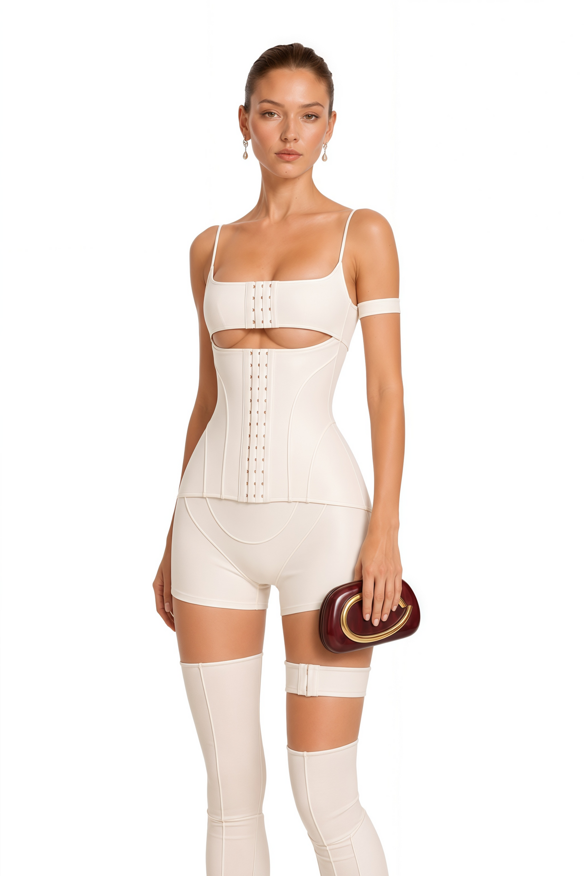 Éclat Dekolte Detaylı Playsuit Beyaz