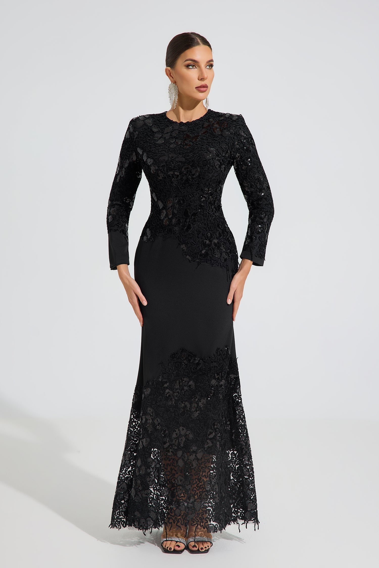 Charito Noir Elegance Dantel Maxi Elbise
