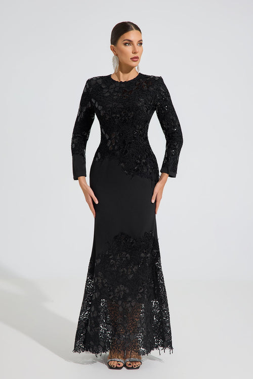 Charito Noir Elegance Dantel Maxi Elbise