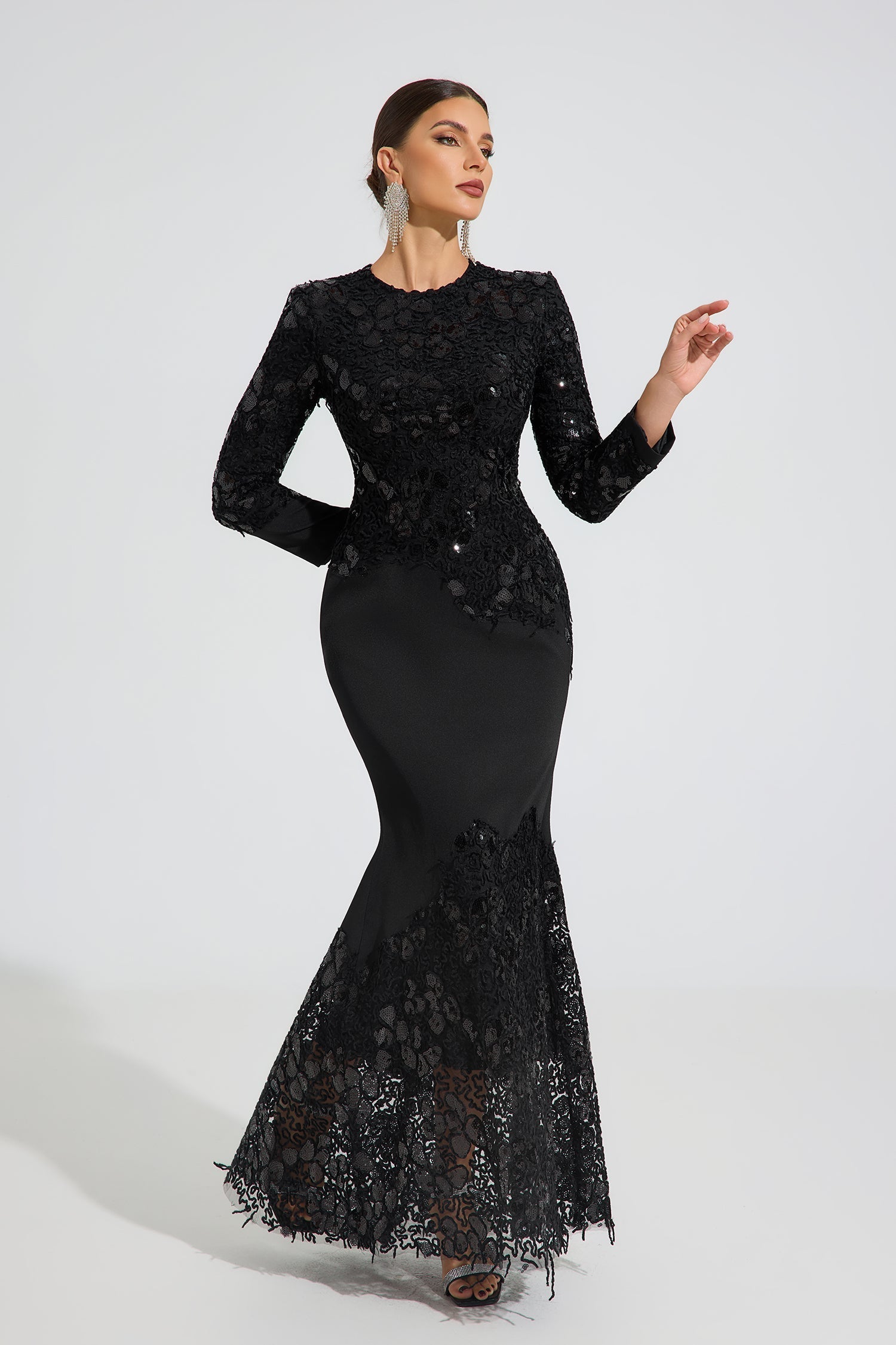 Charito Noir Elegance Dantel Maxi Elbise