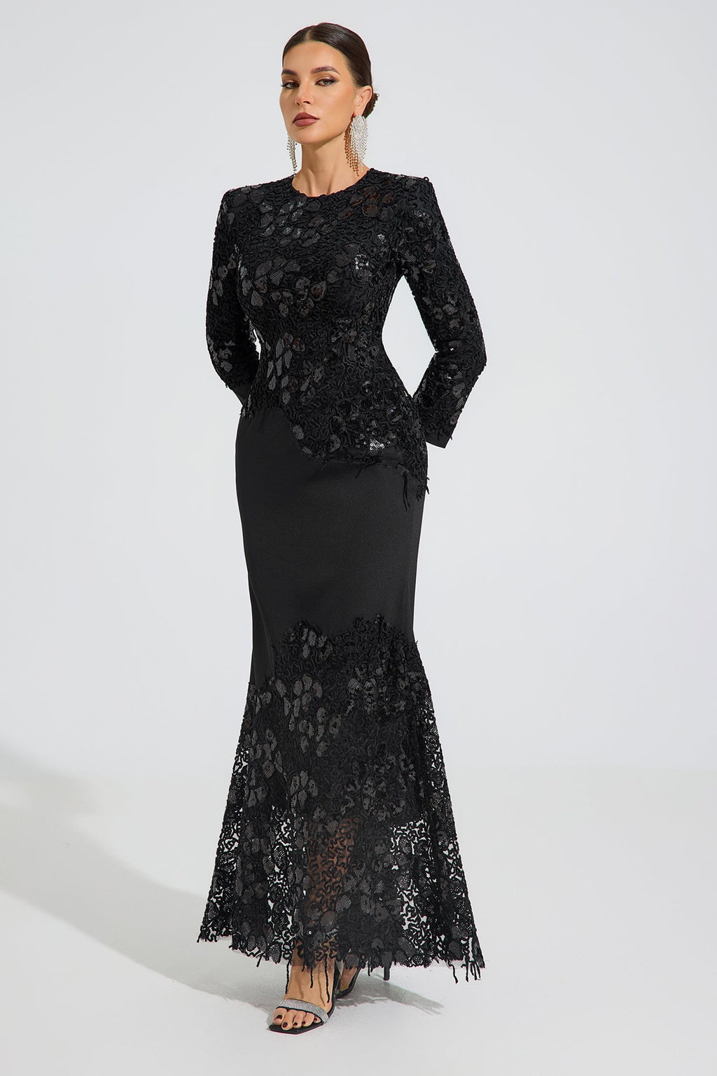 Charito Noir Elegance Dantel Maxi Elbise