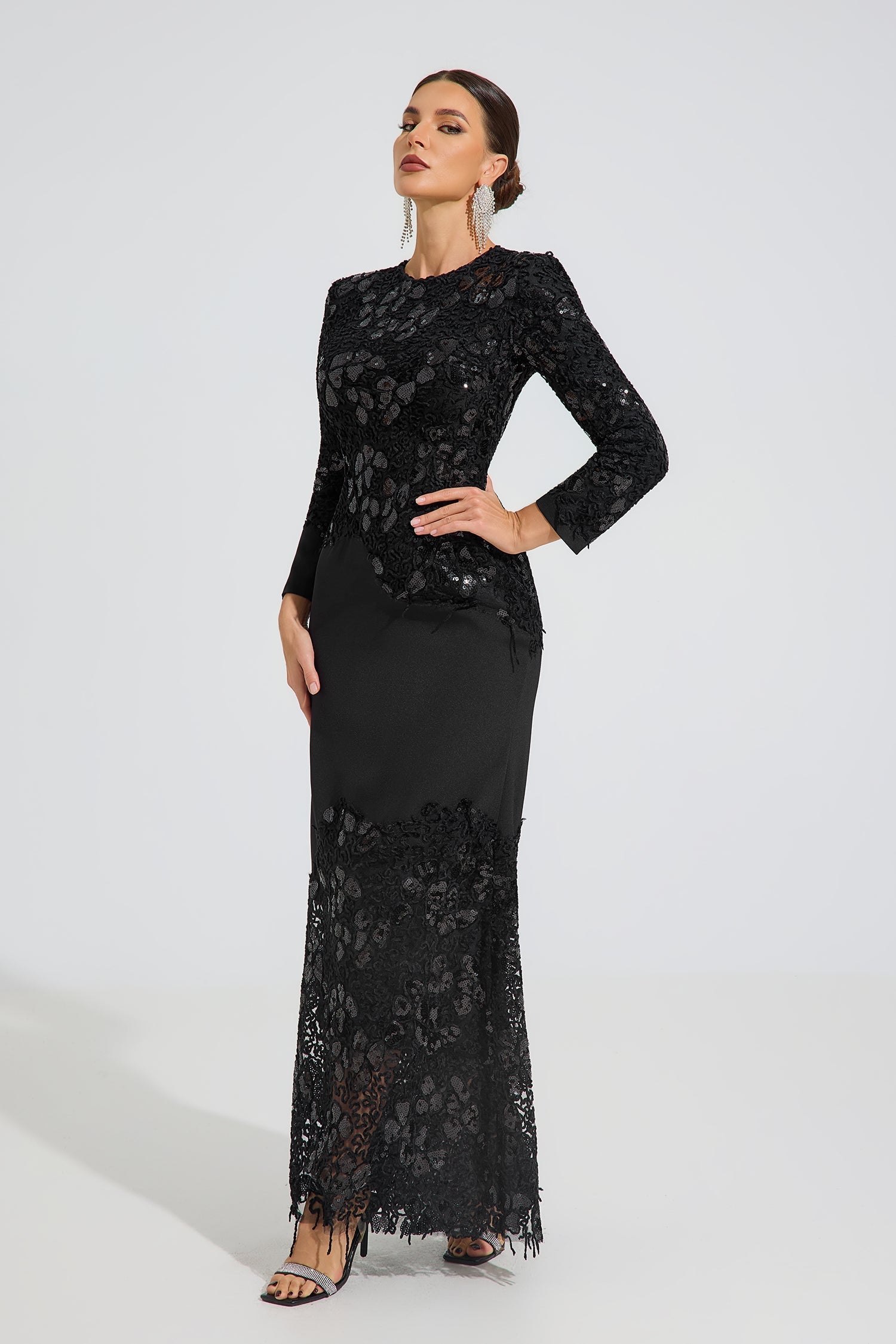 Charito Noir Elegance Dantel Maxi Elbise