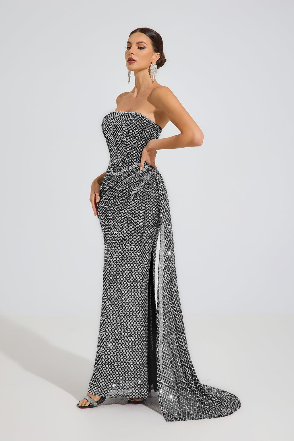 Alexandria Celeste Argent Straplez Maxi Elbise