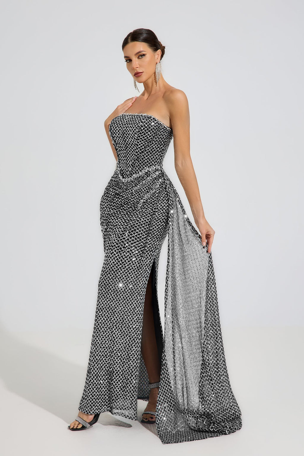 Alexandria Celeste Argent Straplez Maxi Elbise