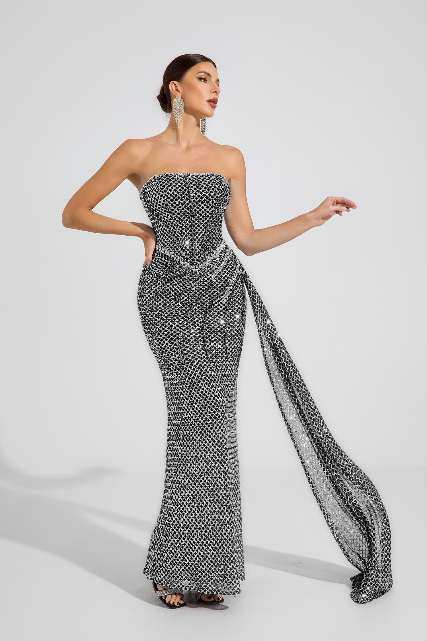 Alexandria Celeste Argent Straplez Maxi Elbise