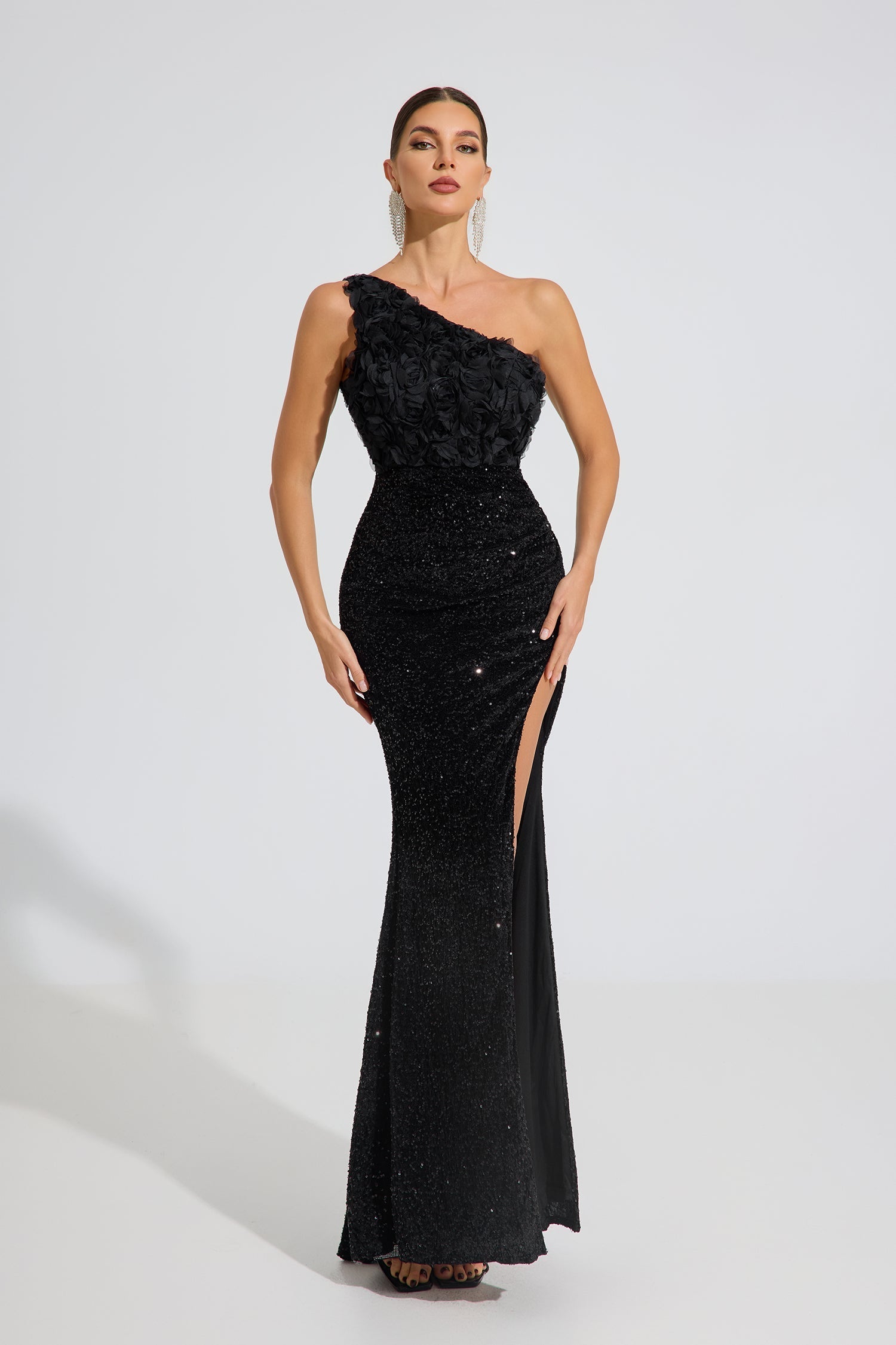 Kris Midnight Bloom Tek Omuzlu Maxi Elbise