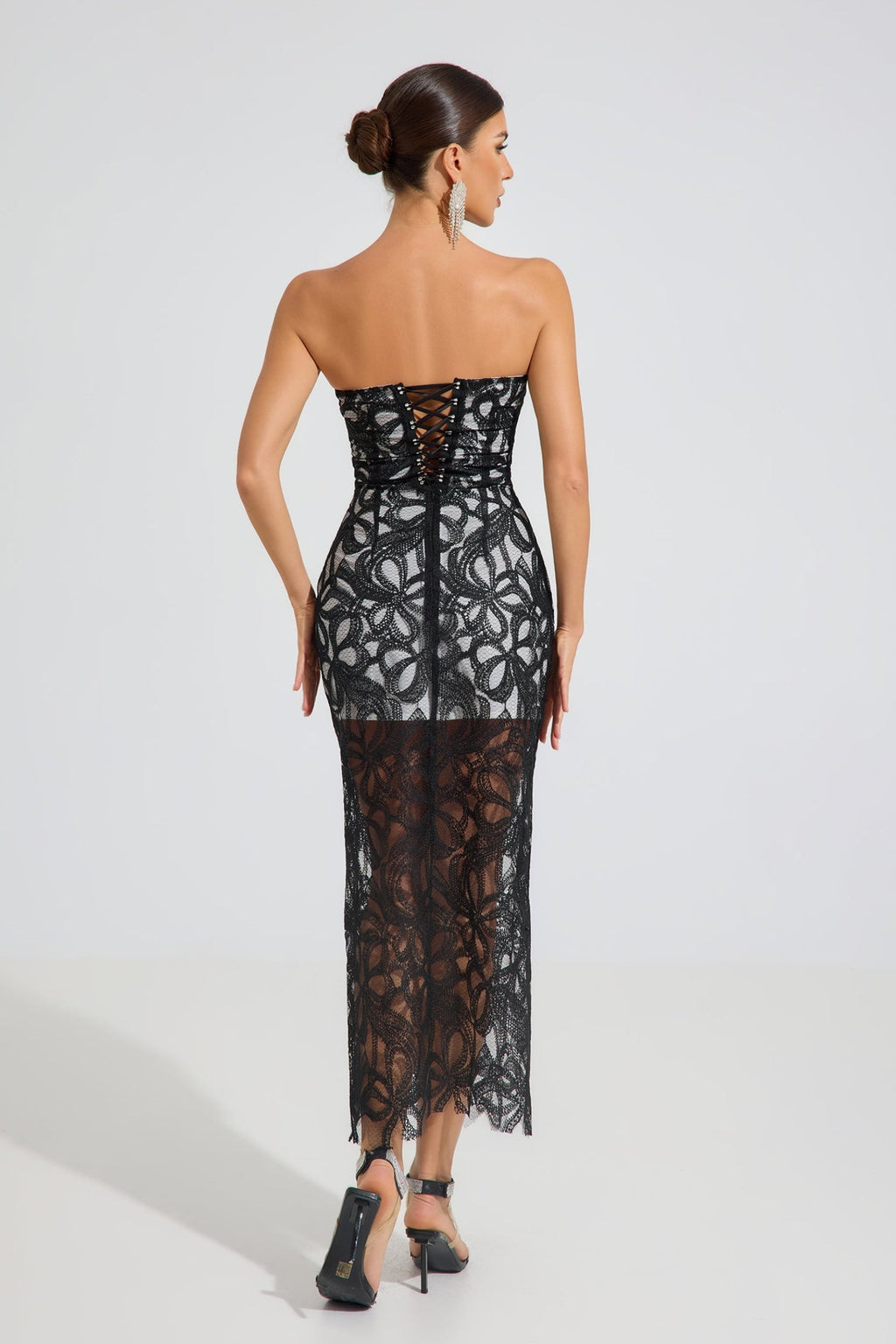 Fiona Noir Dantel Korse Maxi Elbise