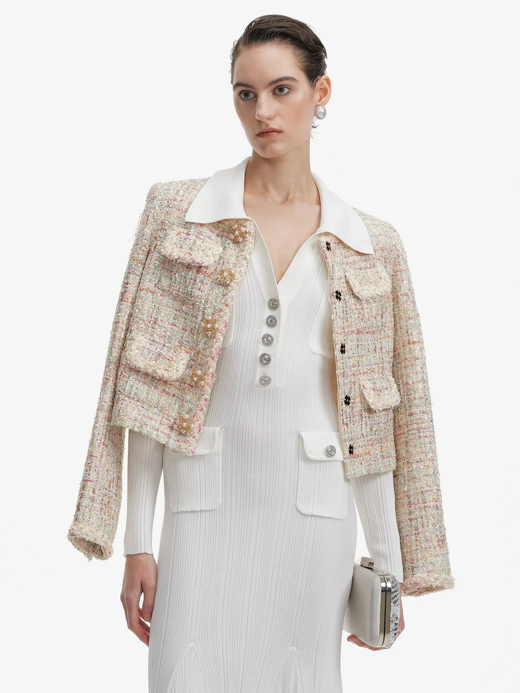 İnci Düğmeli Tüvit Blazer Ceket