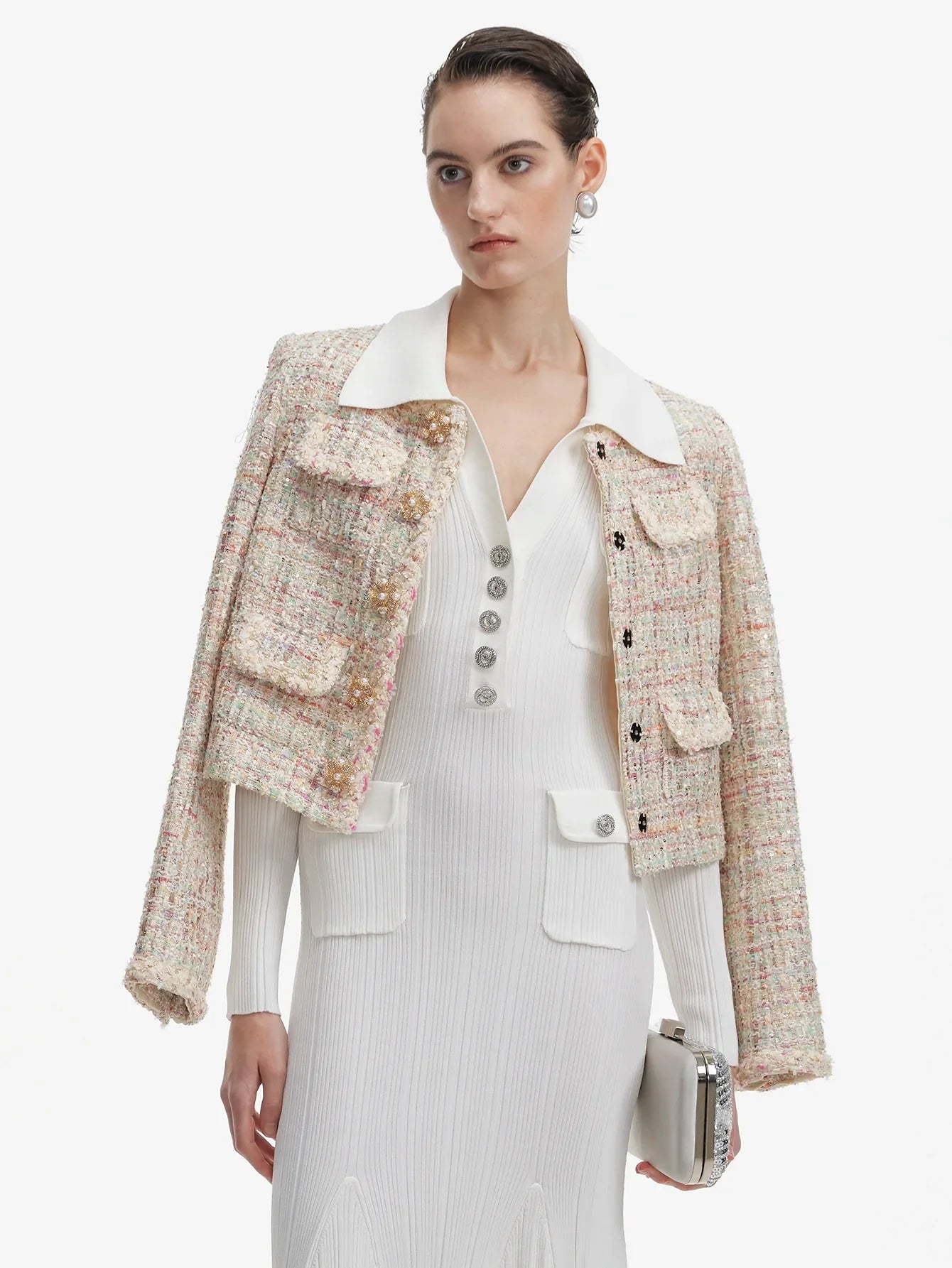 İnci Düğmeli Tüvit Blazer Ceket