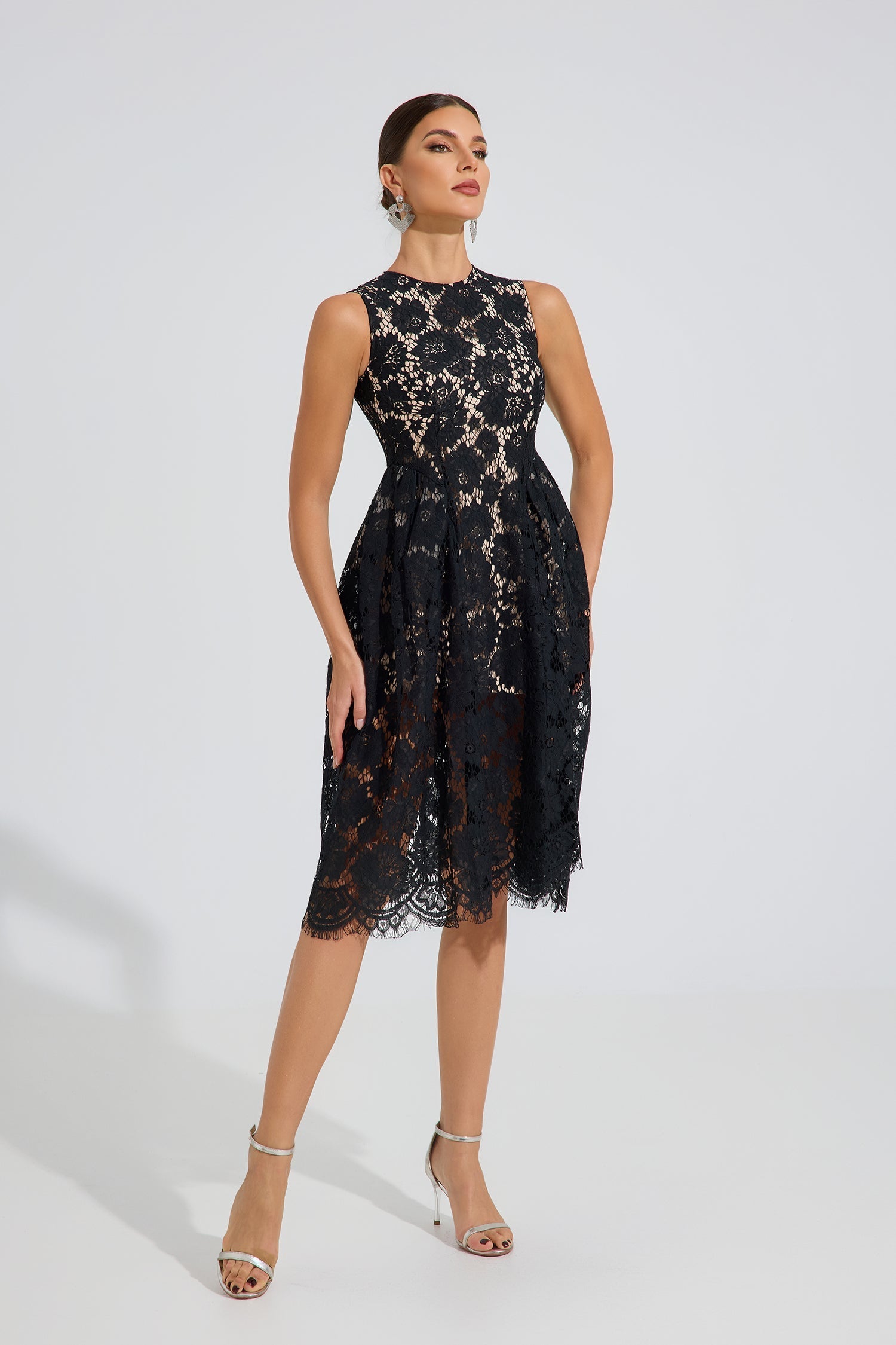 Ashford Noir Dantel A-Line Midi Elbise