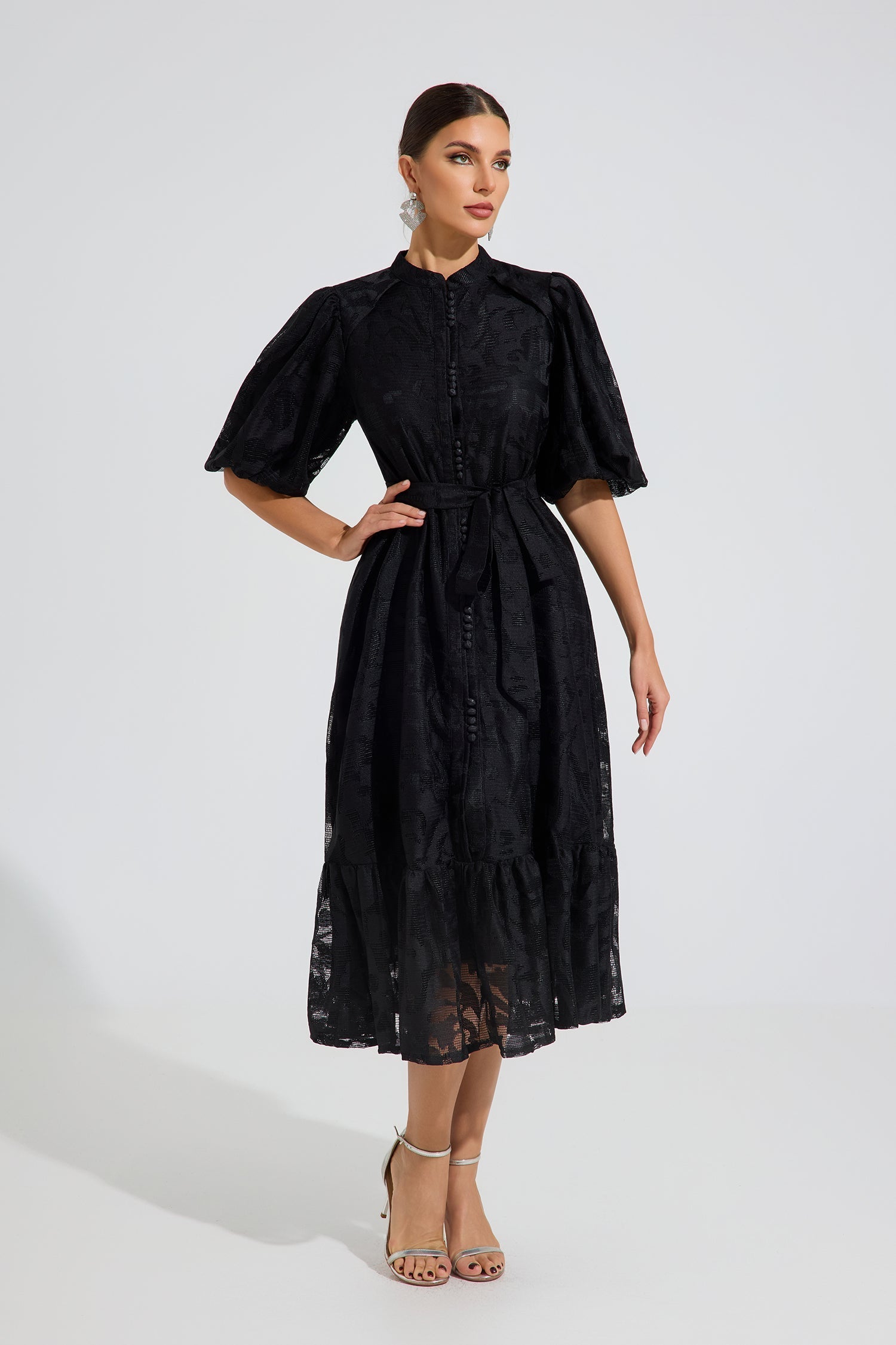Valmont Noir Grace Kemerli Midi Elbise