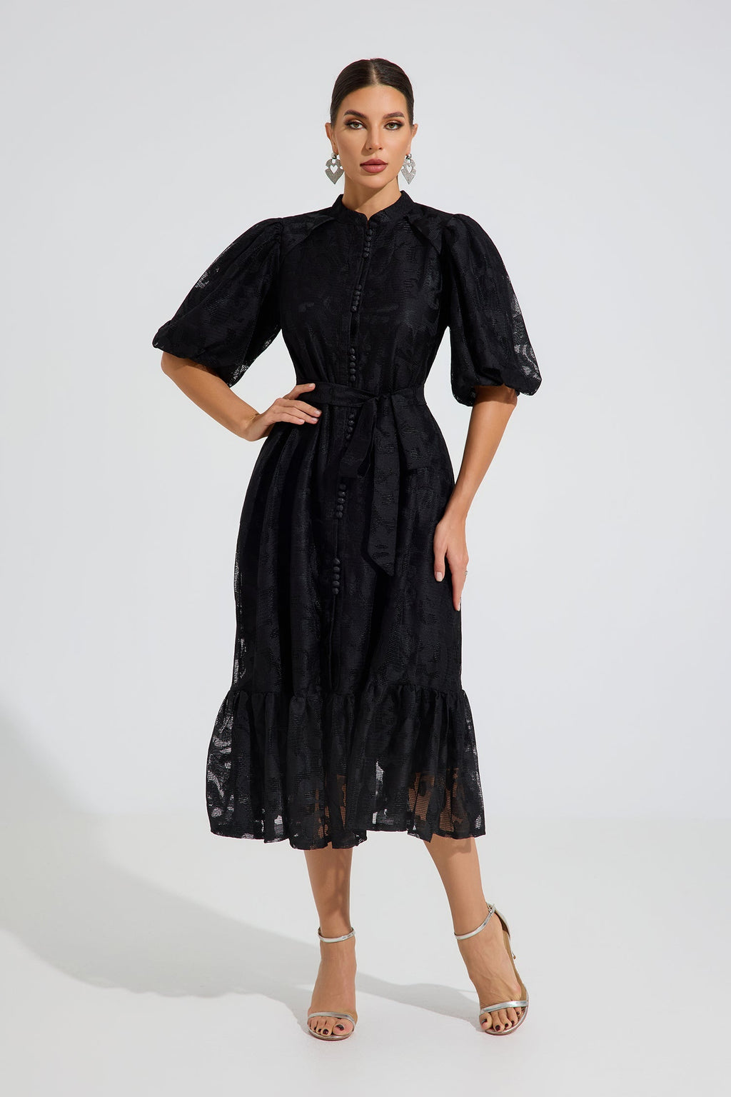 Valmont Noir Grace Kemerli Midi Elbise