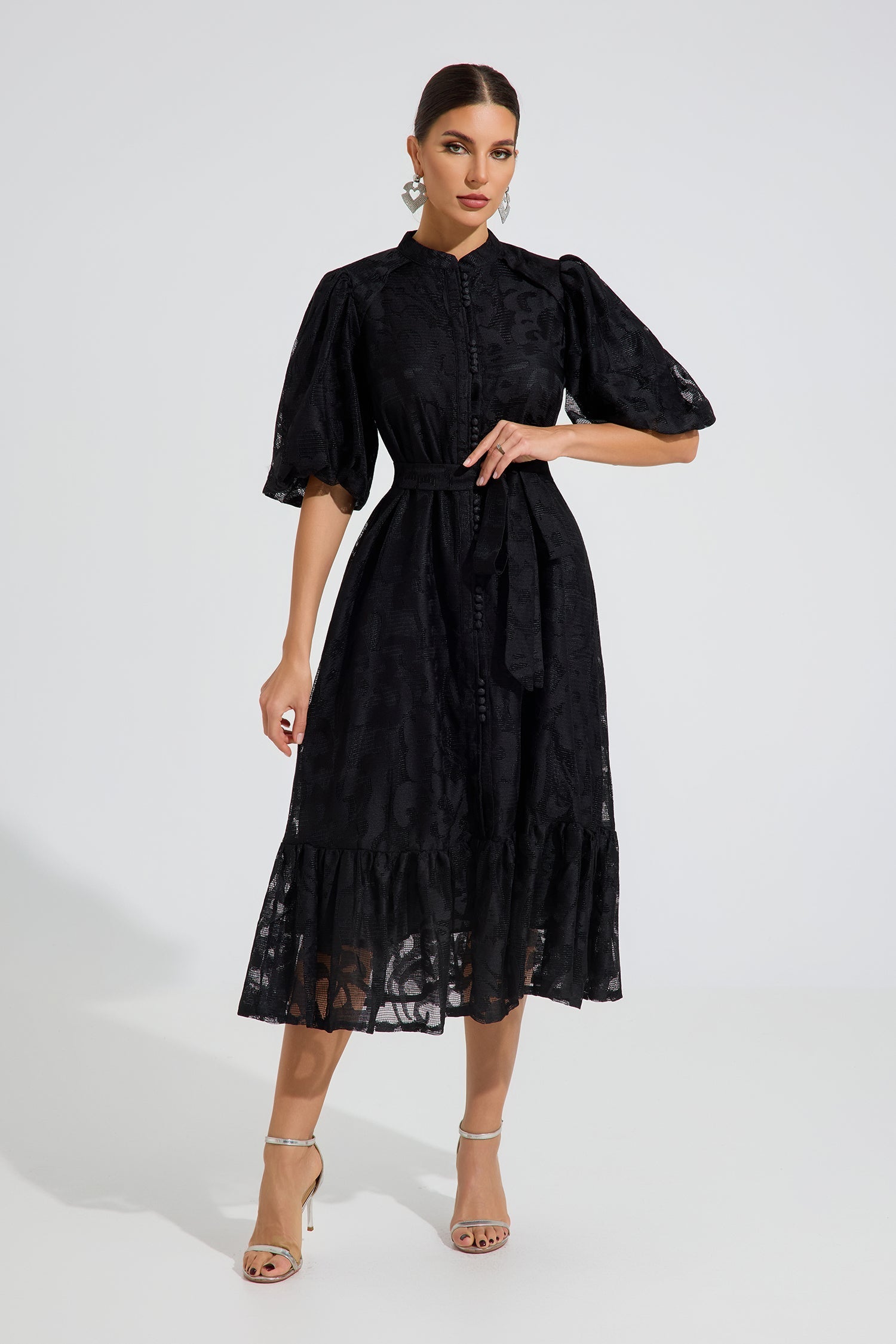 Valmont Noir Grace Kemerli Midi Elbise