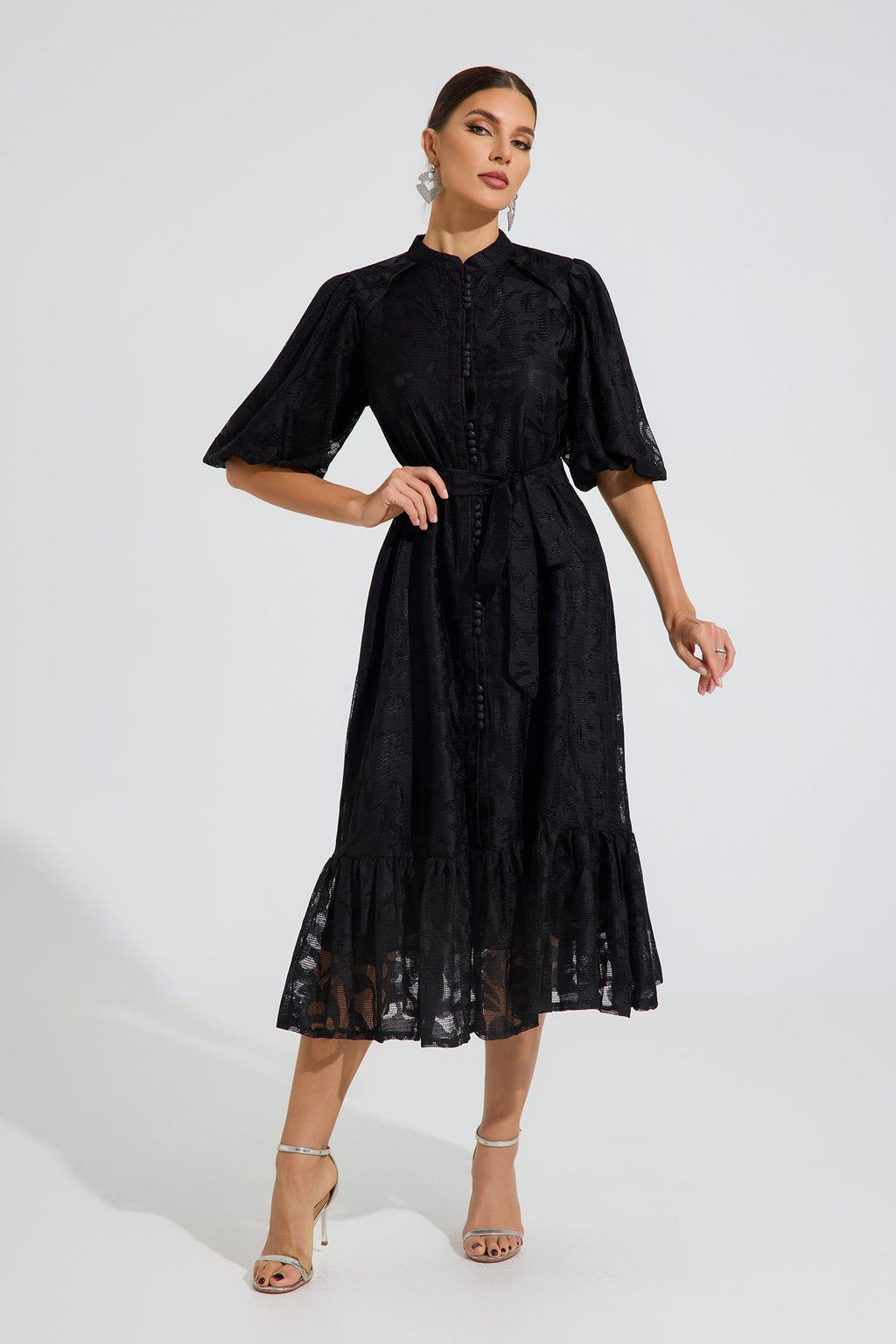 Valmont Noir Grace Kemerli Midi Elbise