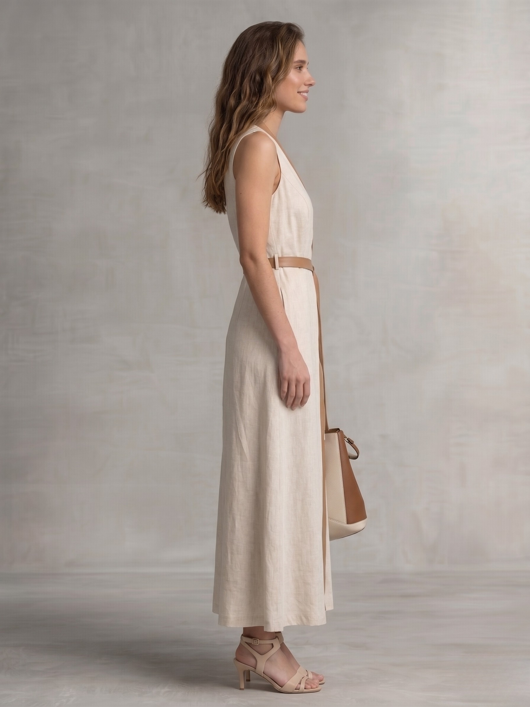 Keten Görünümlü Kemerli Maksi Elbise: Doğal Dokunuş, Modern Stil