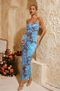 Ingrid Leopar Maxi Elbise Mavi