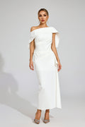 Tiffany Beyaz Volanlı Off Shoulder Maxi Elbise
