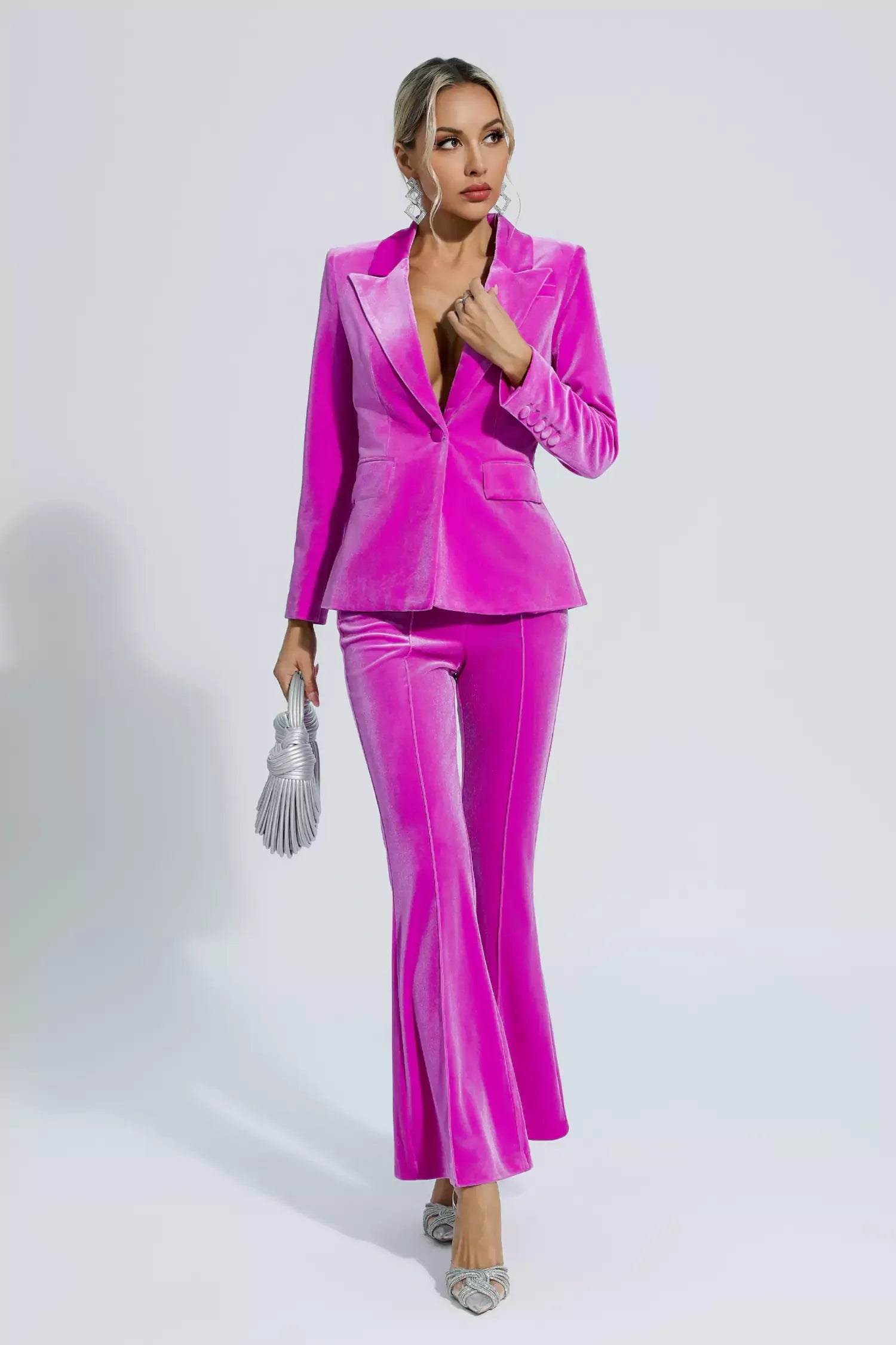 Aleena Kırmızı Kadife Blazer Takım