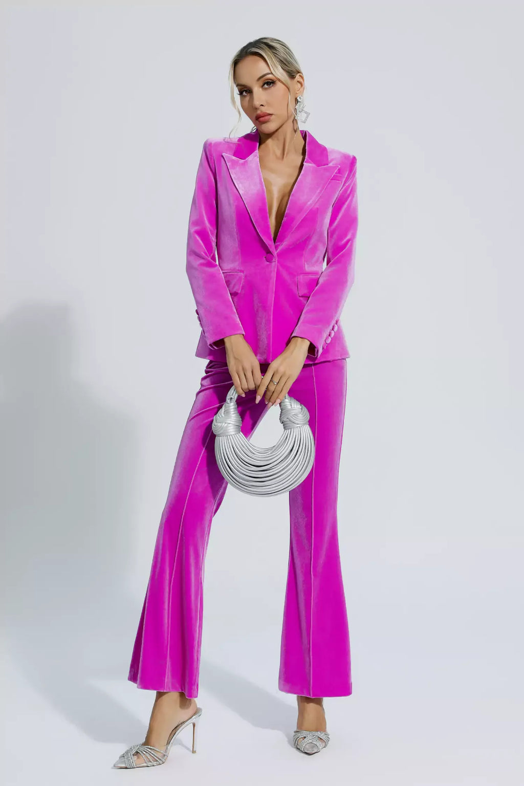 Aleena Kırmızı Kadife Blazer Takım