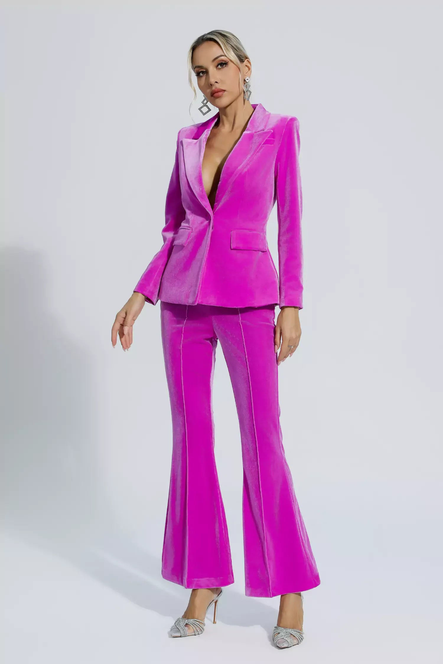 Aleena Kırmızı Kadife Blazer Takım